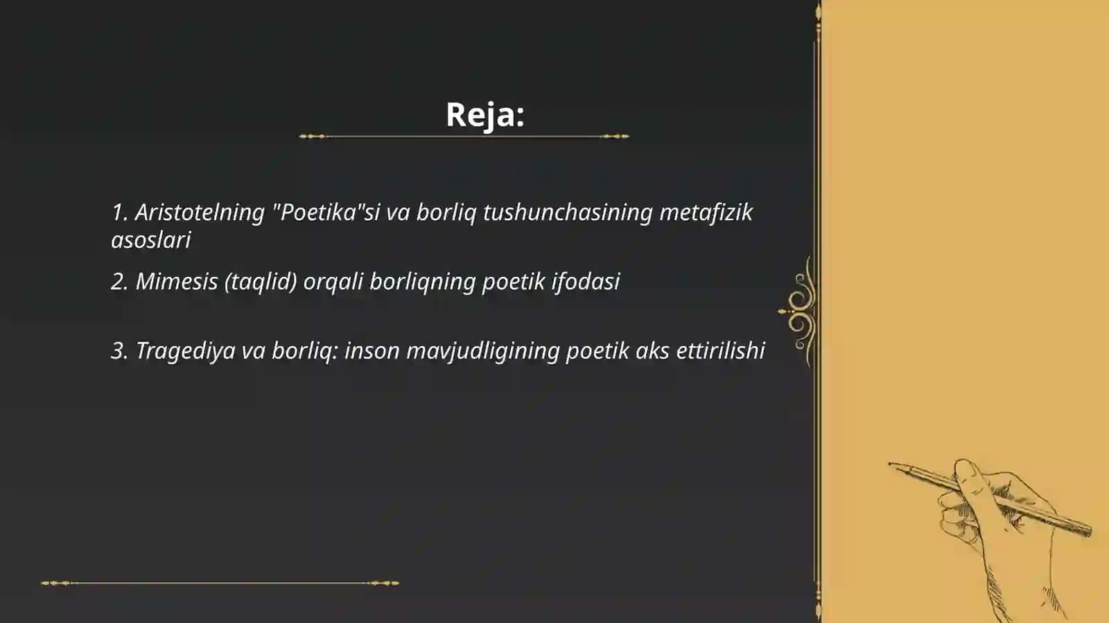 Aristotelning "Poetika" asarida borliq va ijod masalalari 2