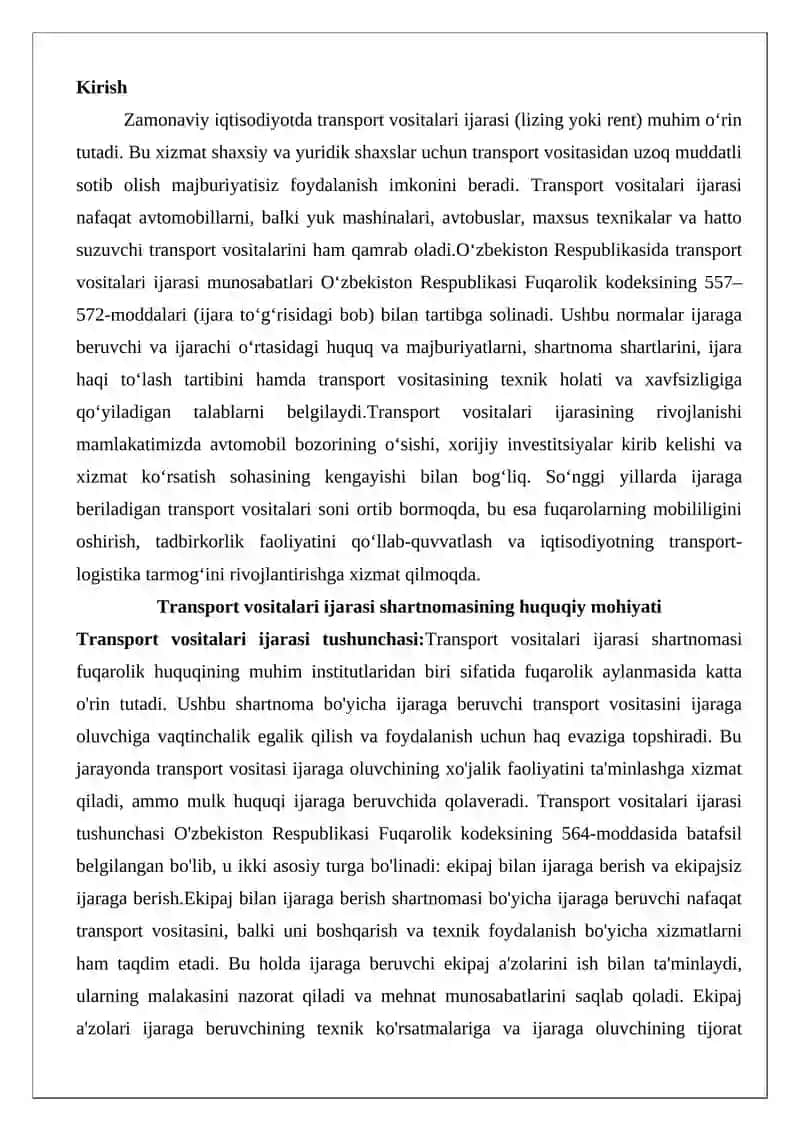 Transport vositalari ijarasi shartnomasi 2