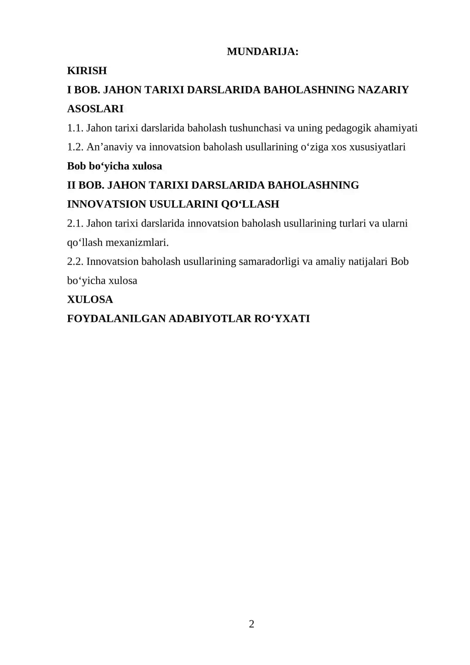 JAHON TARIXI DARSLARIDA BAHOLASHNING NAZARIY ASOSLARI VA AMALIY QO'LLANILISHI 2