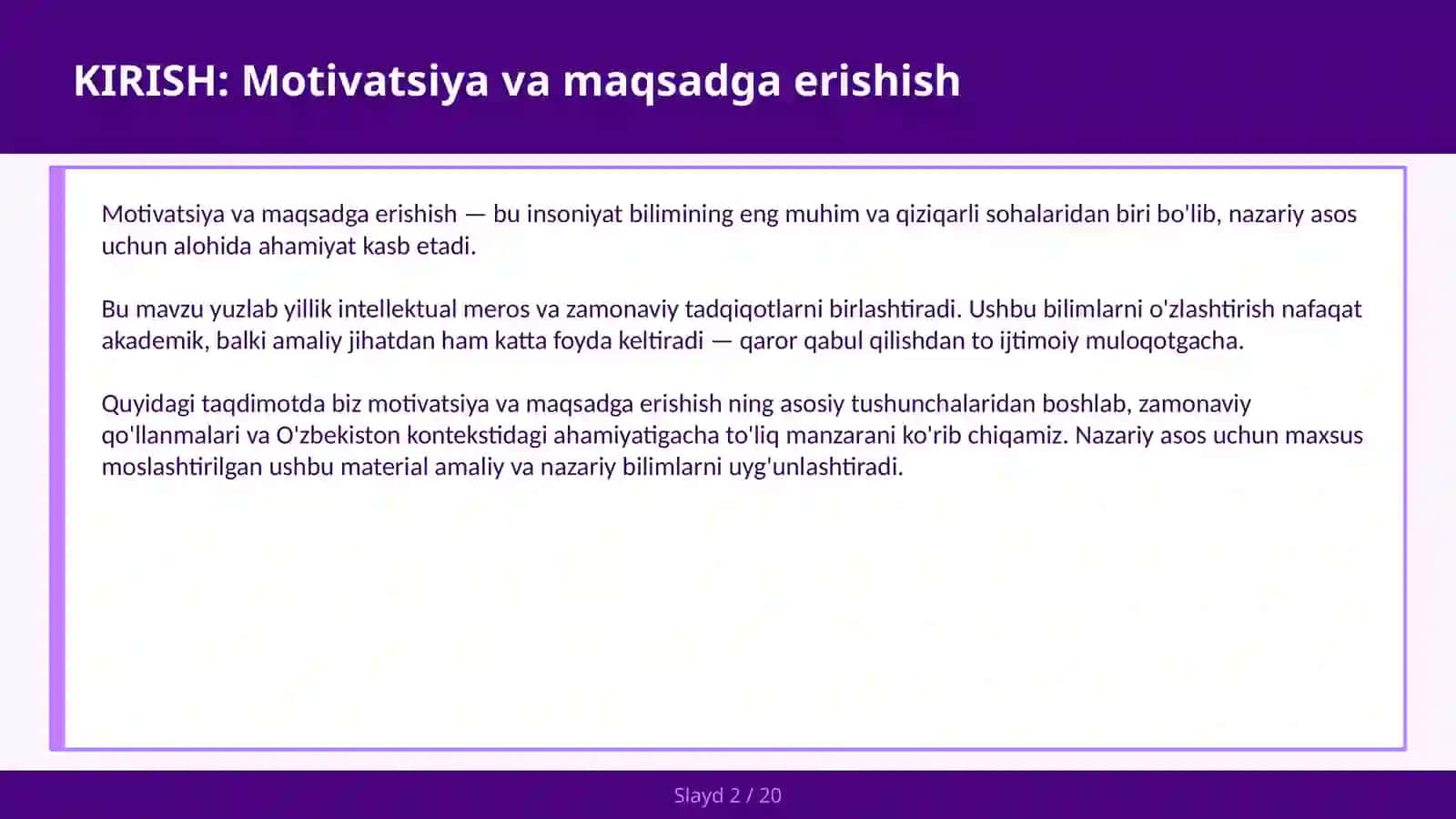 MOTIVATSIYA VA MAQSADGA ERISHISH 2