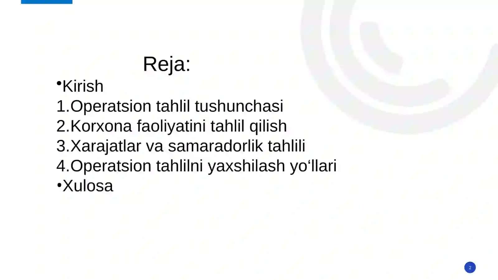 Korxona operatsion tahlili 2