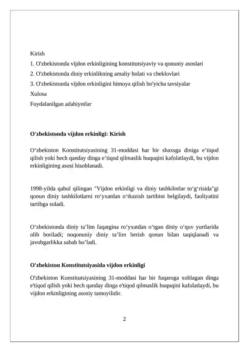 O'zbekistonda Vijdon erkinligi 2