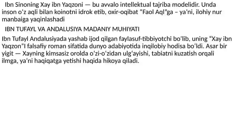 Ibn Tufayl va Ibn Sinoning “Xay Ibn Yakzon oʻgʻli” 2