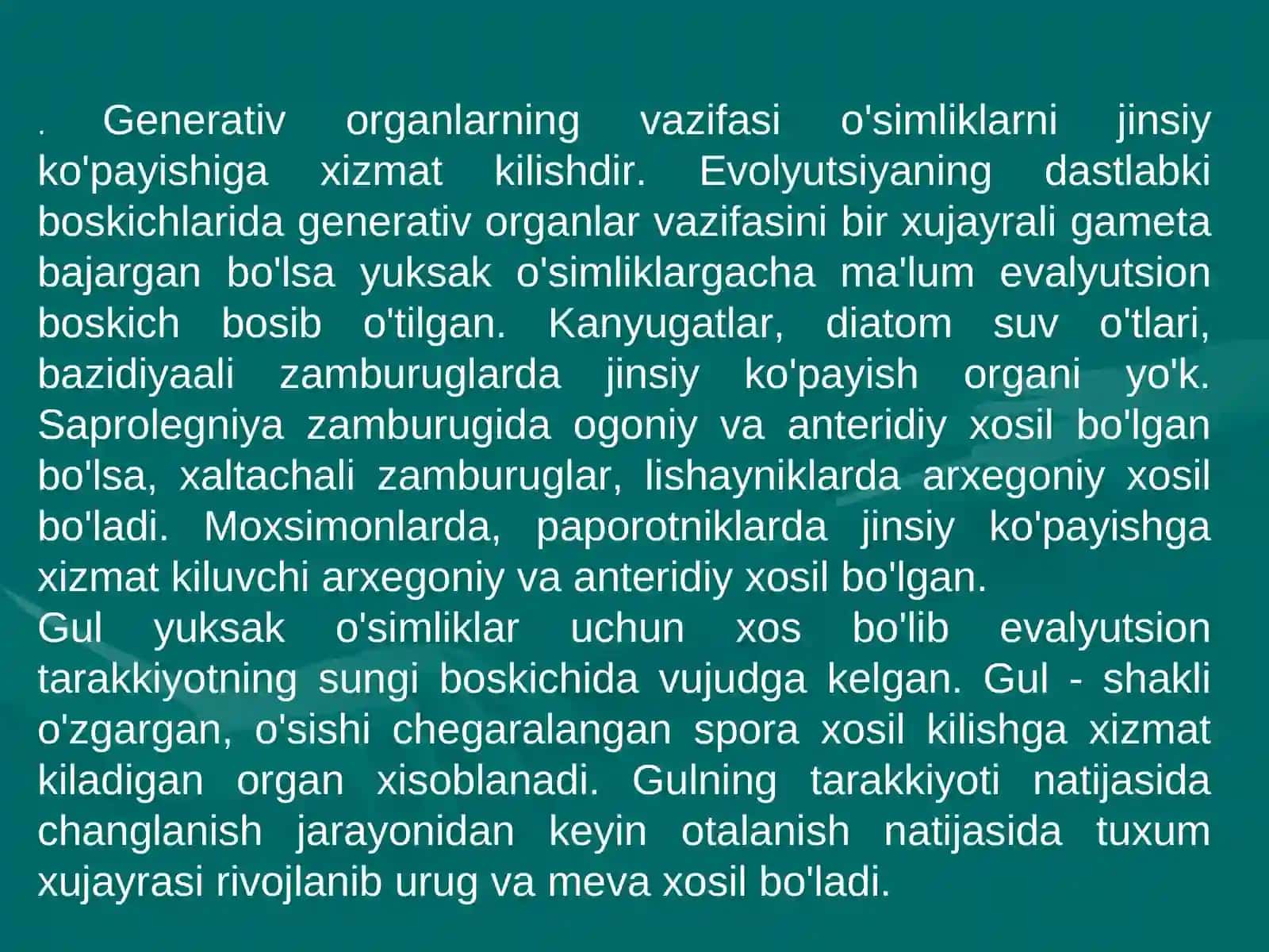 GENERATIV A’ZOLAR. GUL VA TO’PGULLAR 2