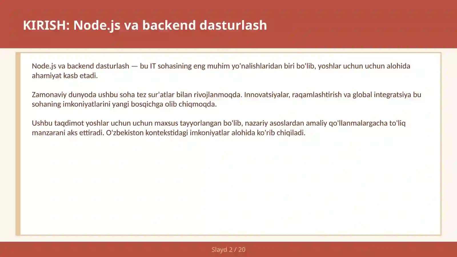 NODE.JS VA BACKEND DASTURLASH 2