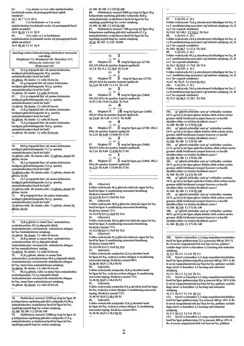 KIMYO FANIDAN 1024 test toʻplami (javobi bilan) 2