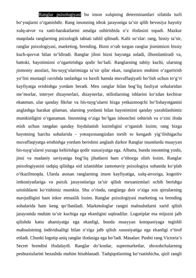 Ranglar psixologiyasi 2