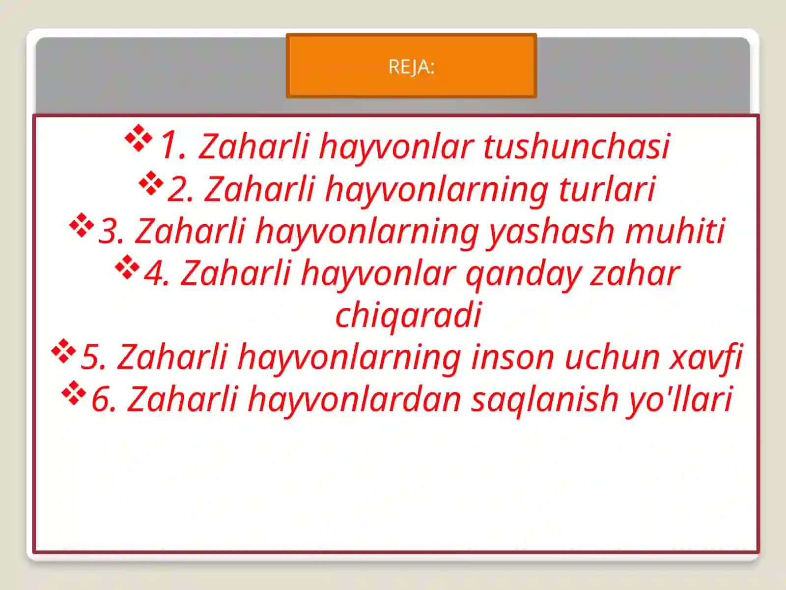 Zaharli hayvonlar fanidan taqdimot 2