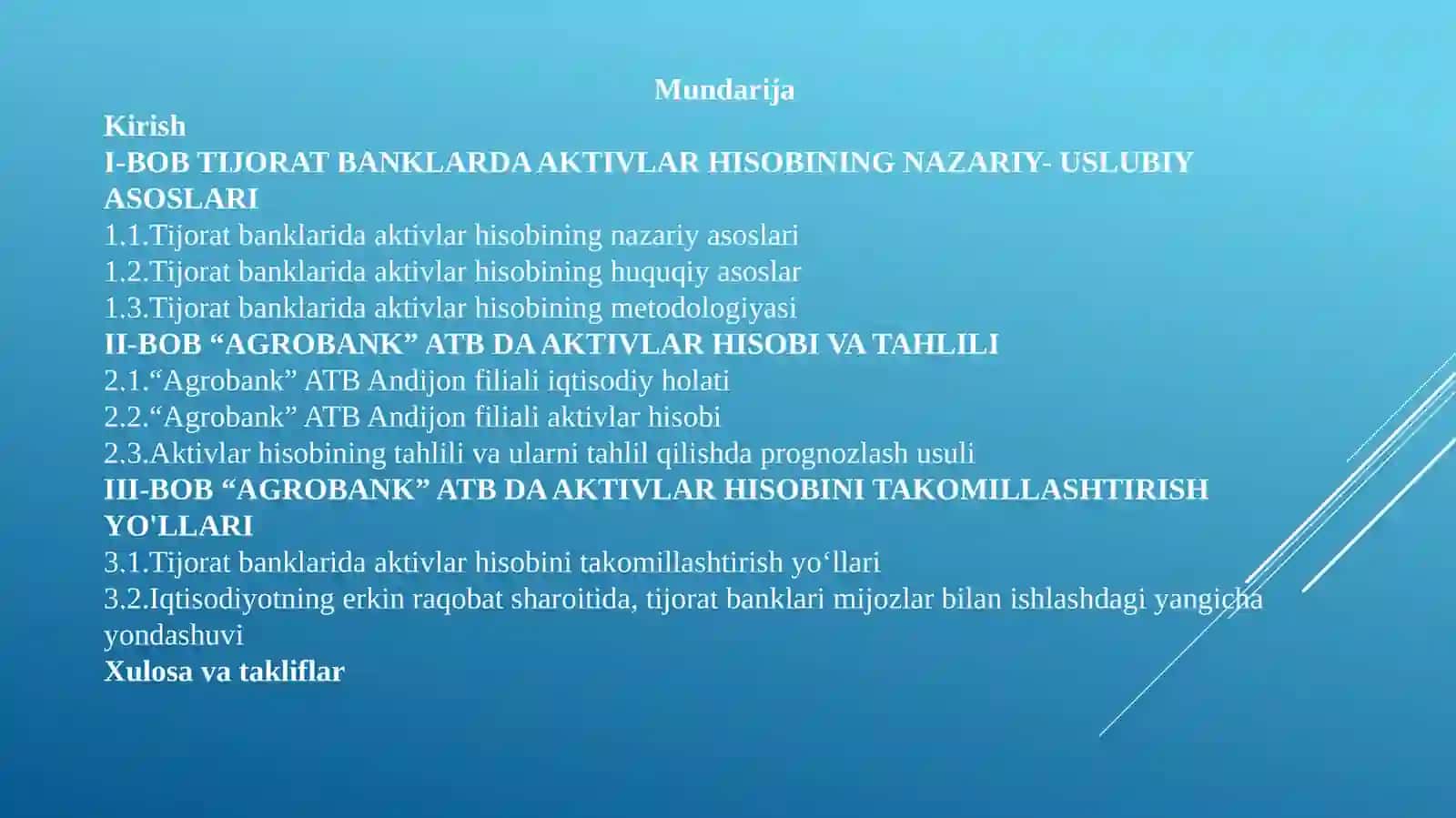 Tijorat banklarda aktivlar hisobi 2