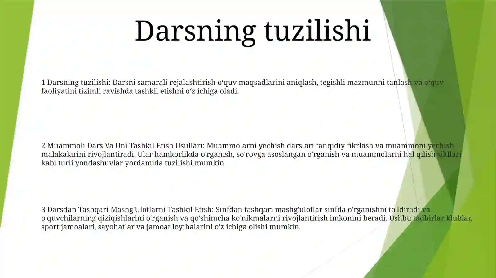 Dars Mazmuni, Texnologik Xaritalar Tuzish 2