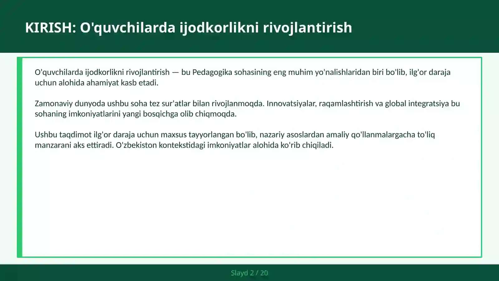 O'quvchilarda Ijodkorlikni Rivojlantirish 2