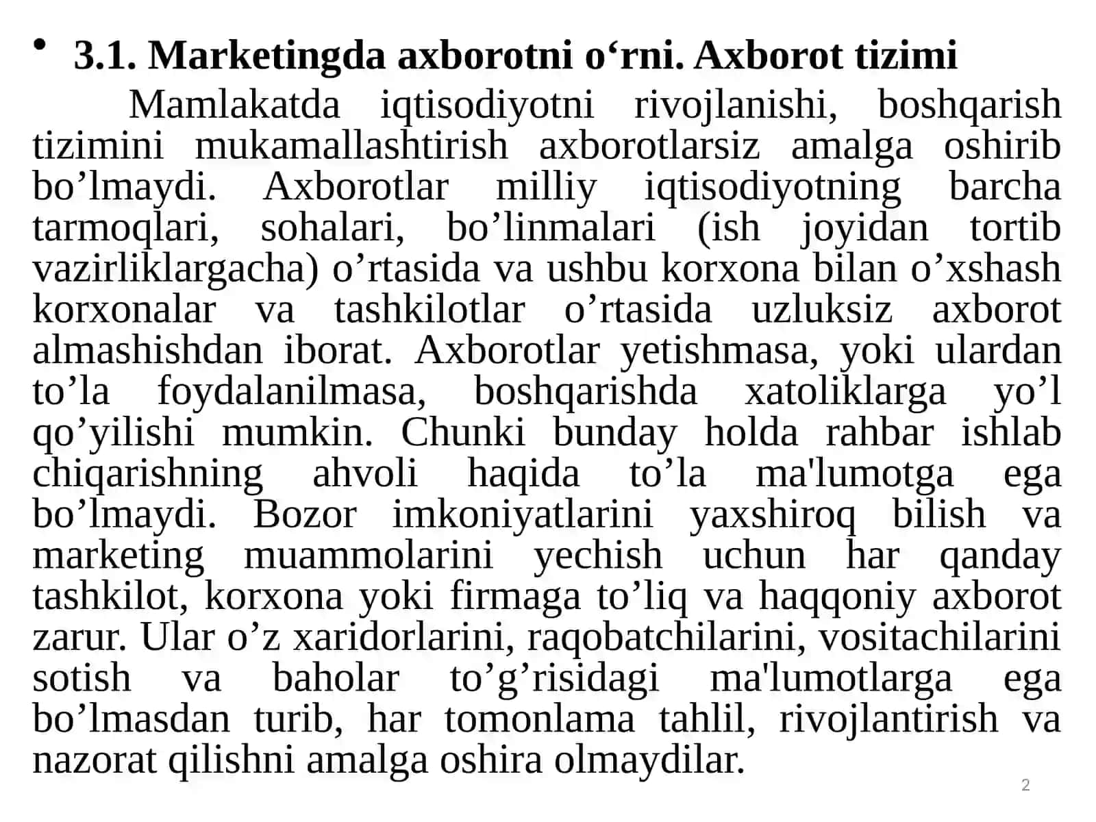 MARKETING TIZIMIDA AXBOROT TA'MINOTI 2