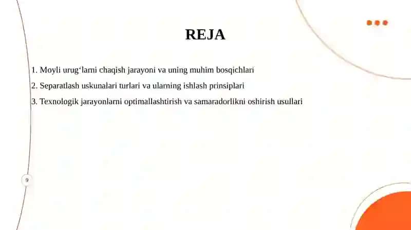 Moyli urugʻlarni chaqish va separatlash boʻlimlari va uskunalari 2