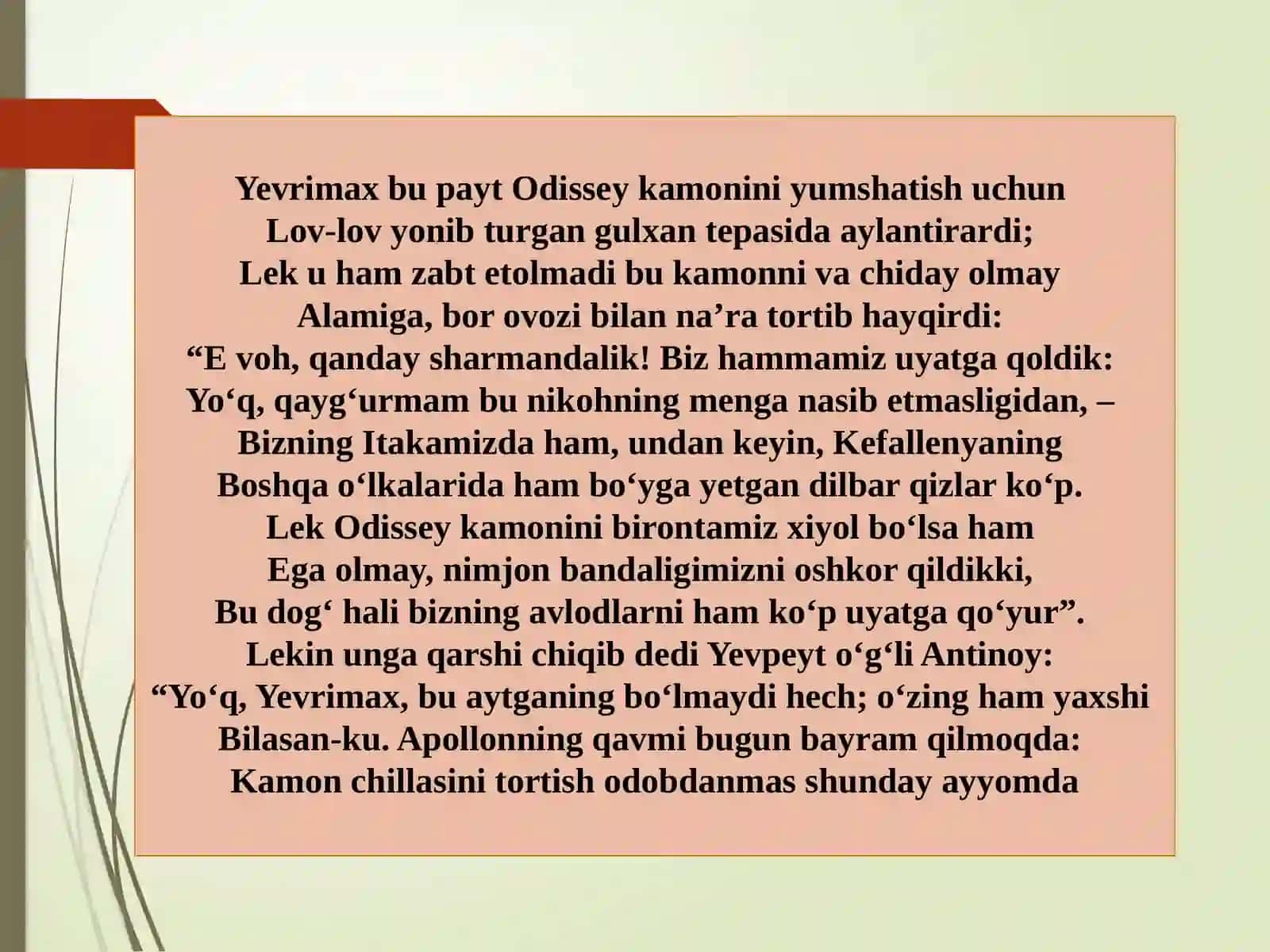 "ODISSEYA"DAN:YIGIRMA BIRINCHIQO‘SHIQ 2