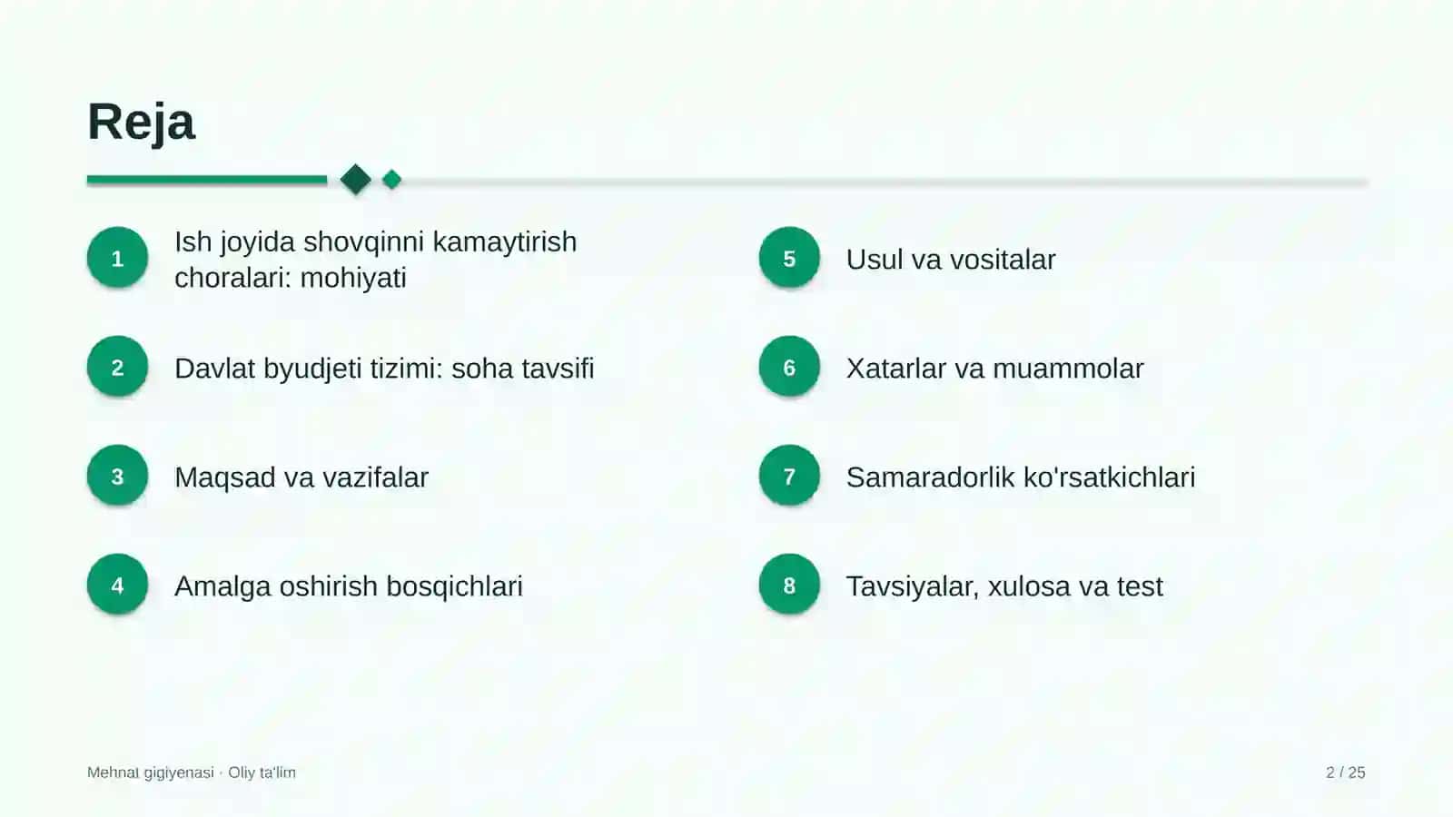Davlat byudjeti tizimida ish joyida shovqinni kamaytirish choralari 2