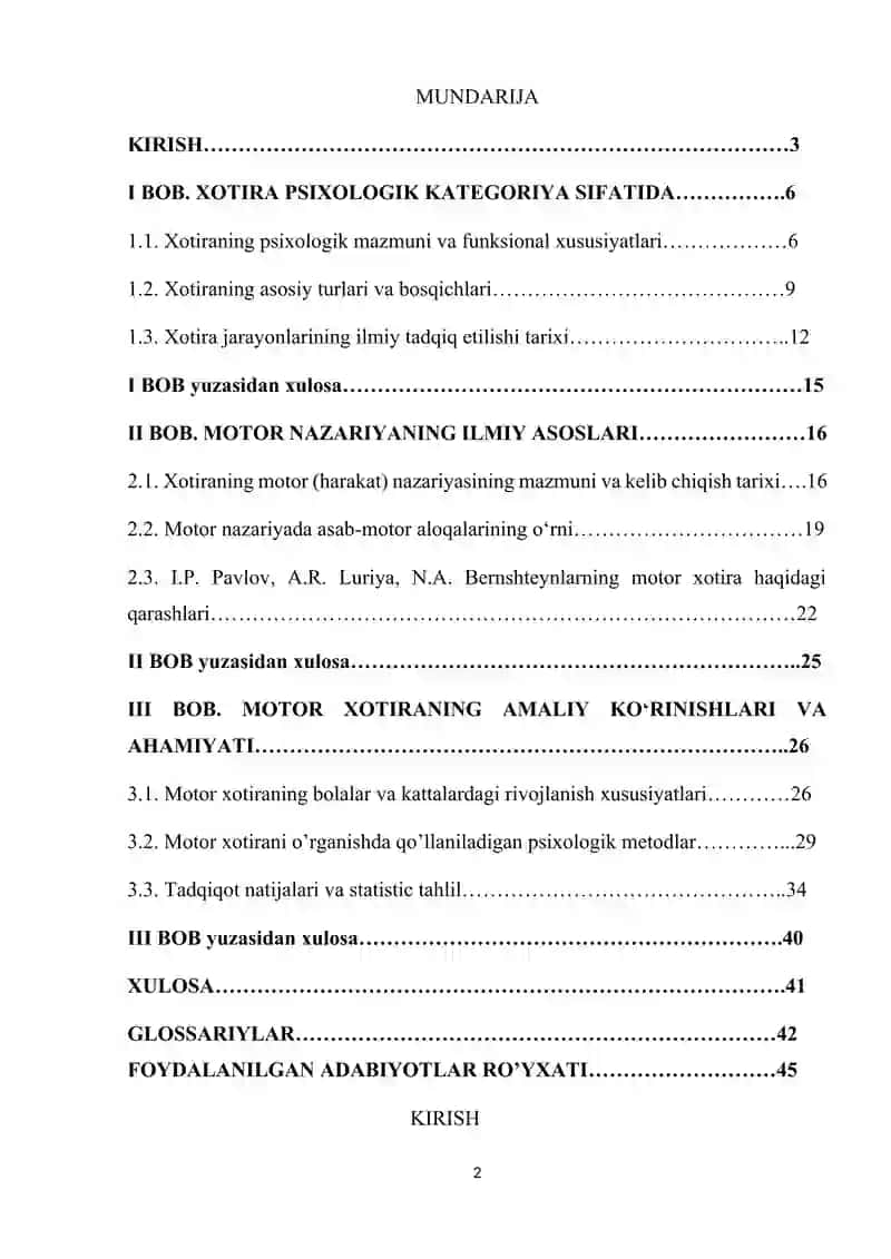 Xotiraning motor nazariyasi 2