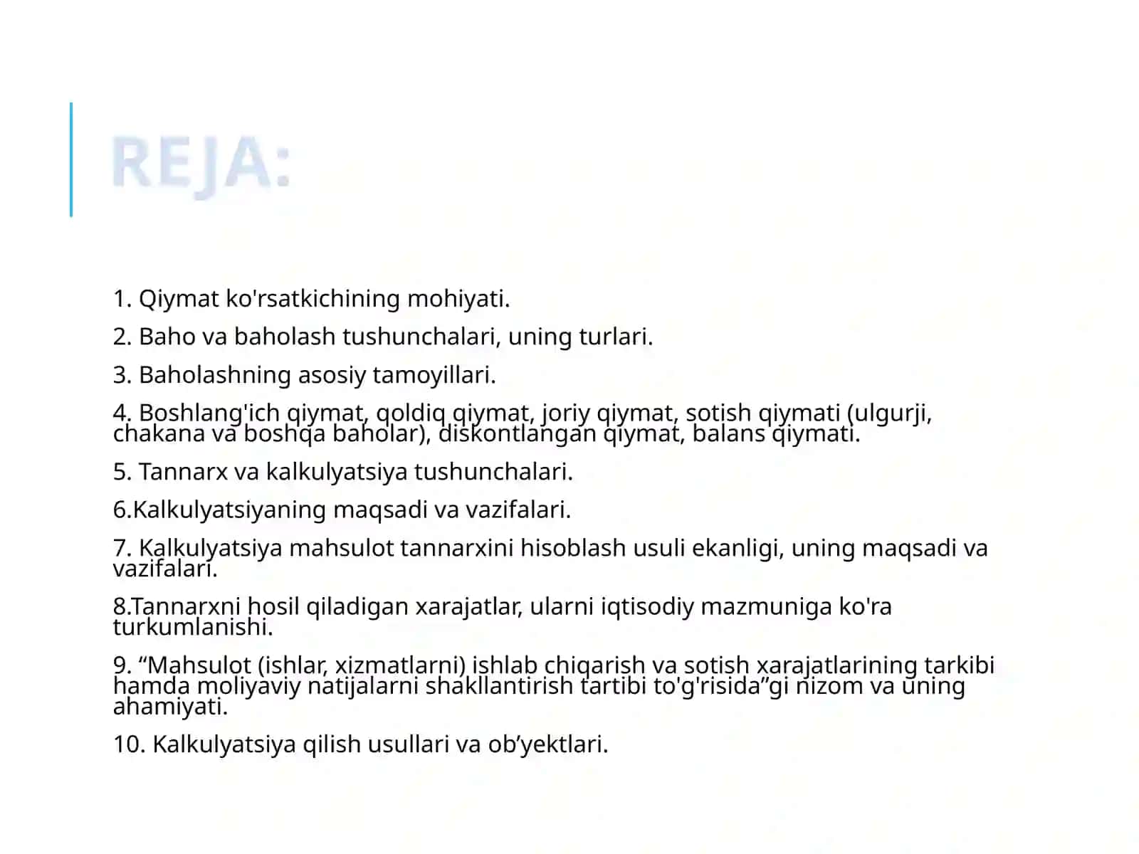 BAHOLASH VA KALKULYATSIYA 2