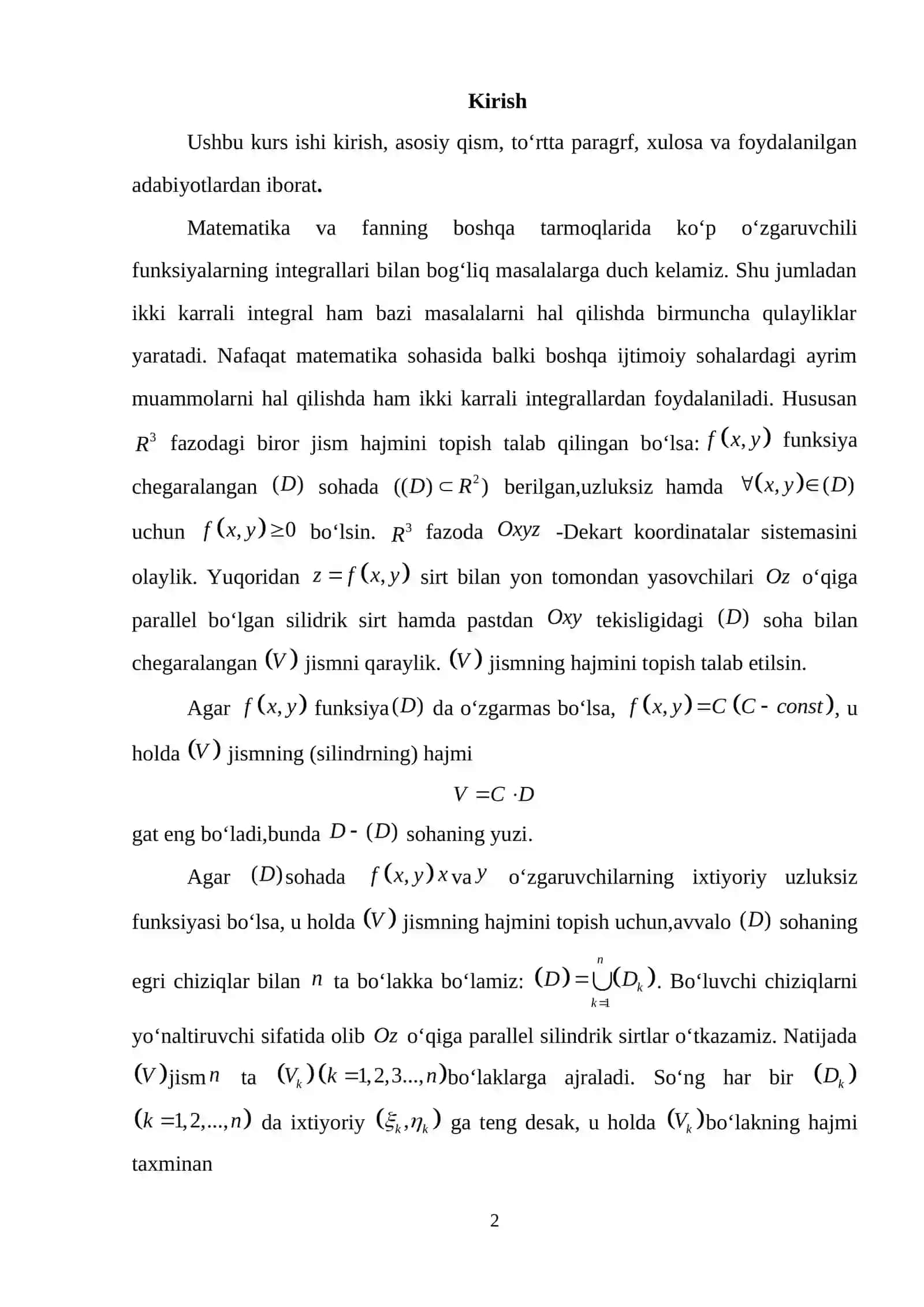 Ikki karrali integralning tadbiqlari 2