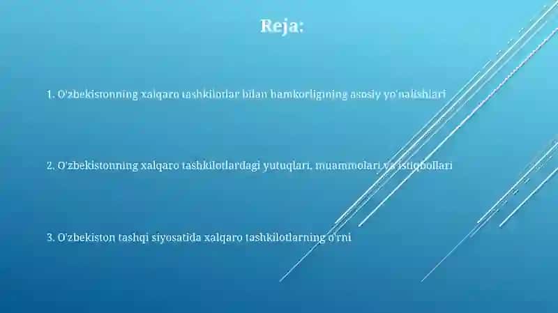 O‘zbekistonning xalqaro tashkilotlar bilan hamkorlik aloqalari 2