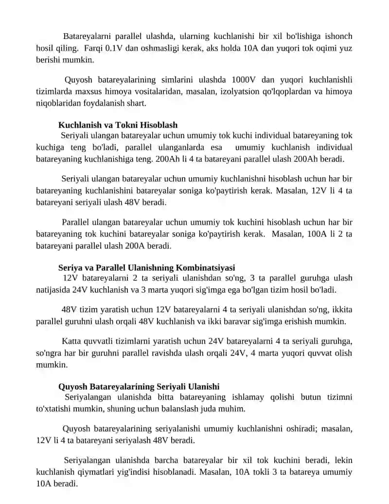 Quyosh batareyalarini ketma ket va parallel ulash 2