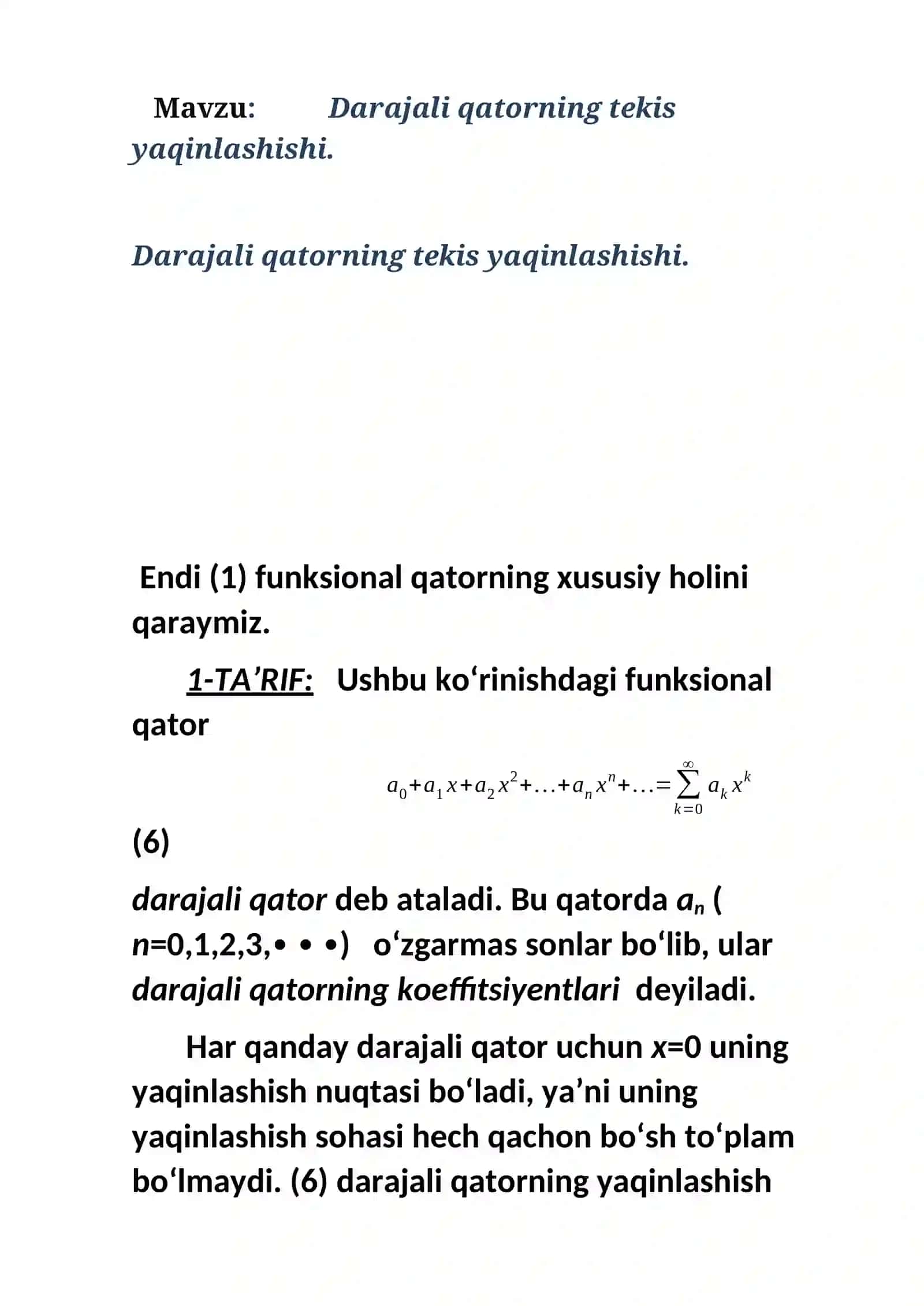 Darajali qatorning tekis yaqinlashishi 2