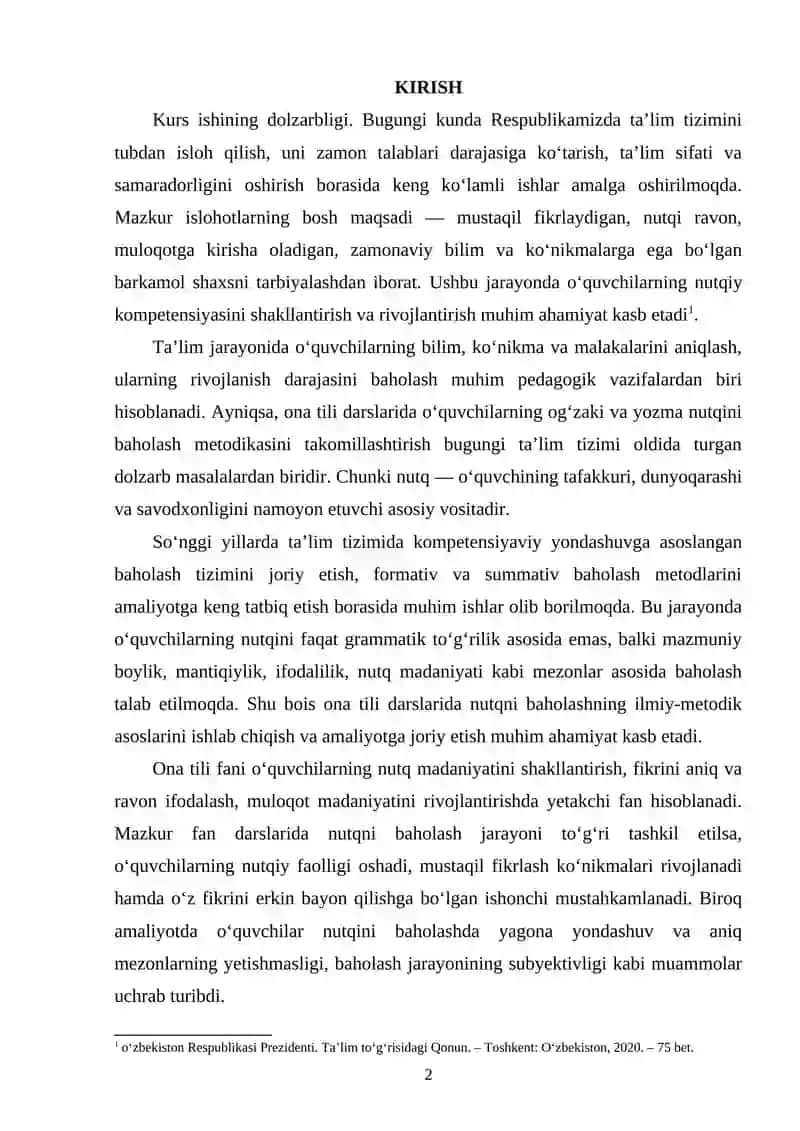 Ona tili darslarida o‘quvchilar nutqini baholash metodikasi 2