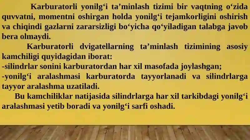 Injektorli Dvigatellar Ta'minlash Tizimi 2