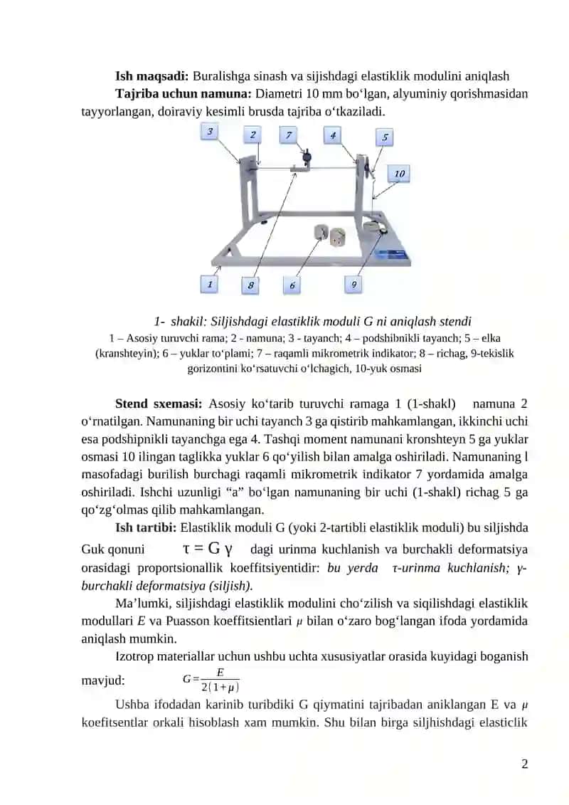 Buralish deformatsiyasida siljish modulini aniqlash 2