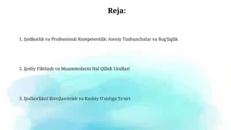 Ijodkorlik va Professional Kompetentlik 2