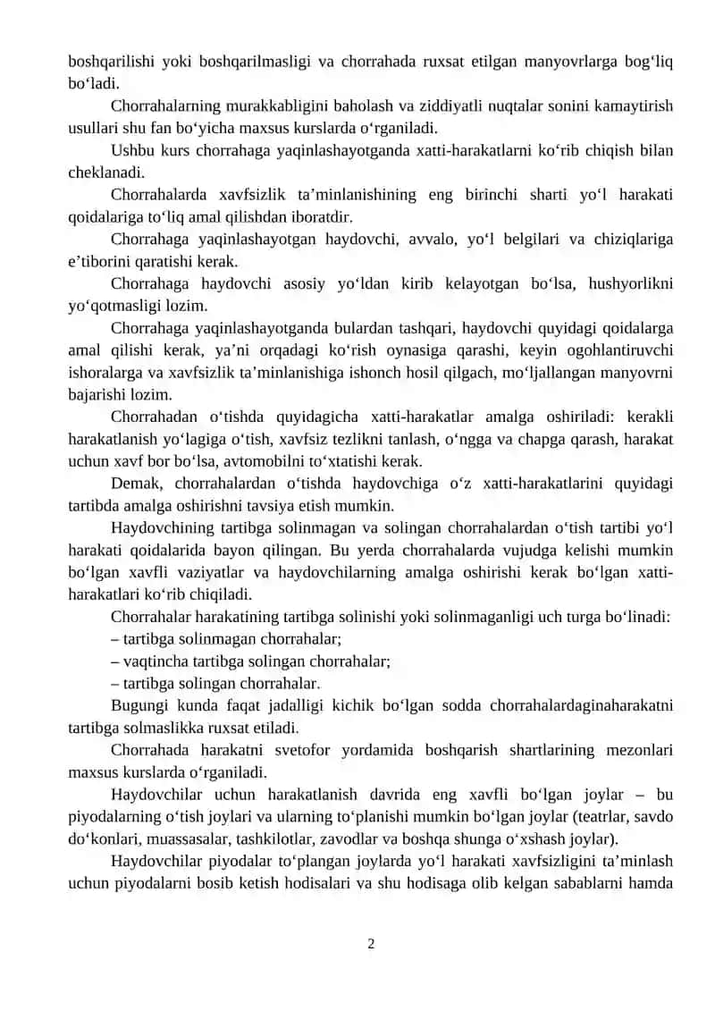 AVTOMOBILNI CHORRAHALARDA VA PIYODALAR O‘TISH JOYIDA BOSHQARISH 2