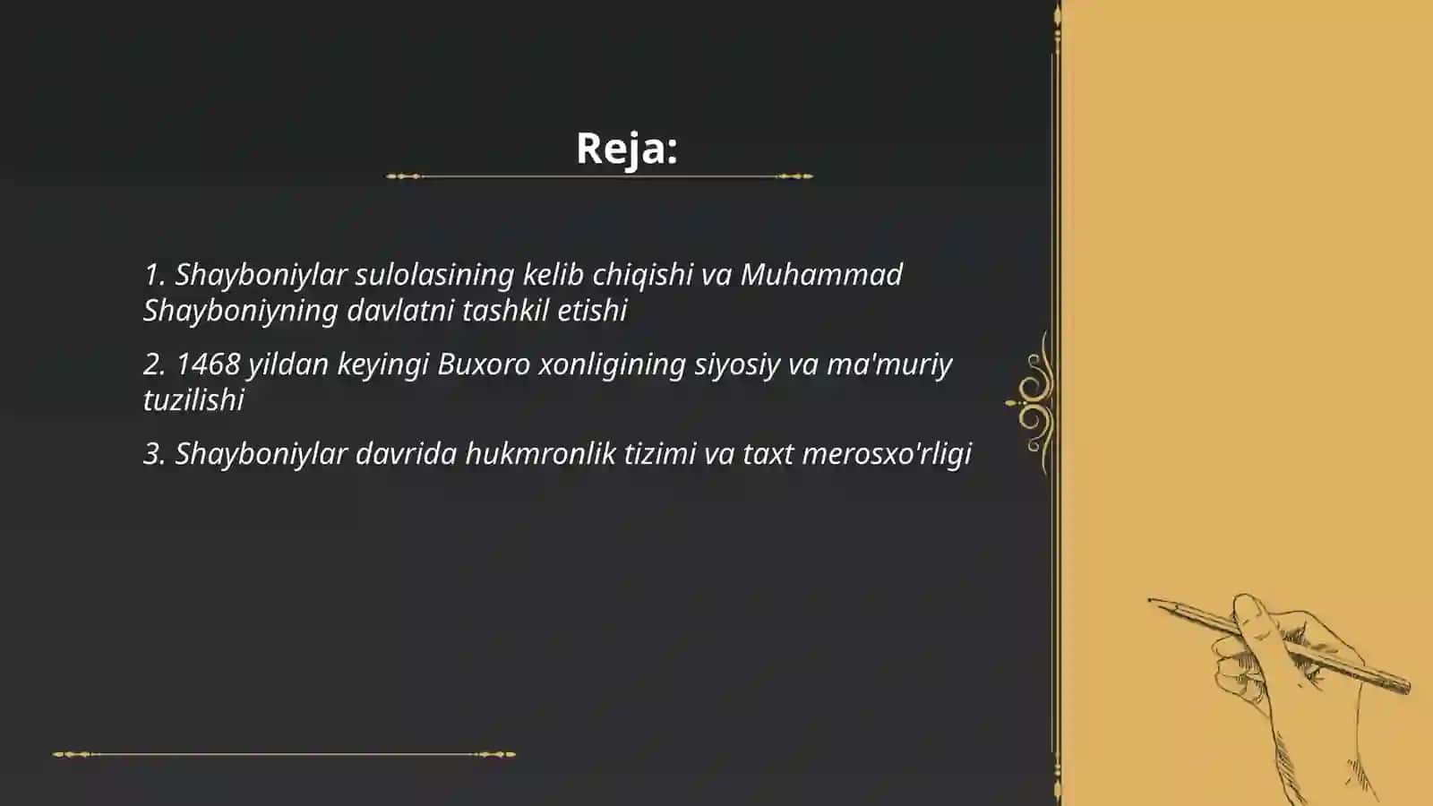 Buxoro xonligida Shayboniylar davri 1468-1583 yillar oralig'i 2