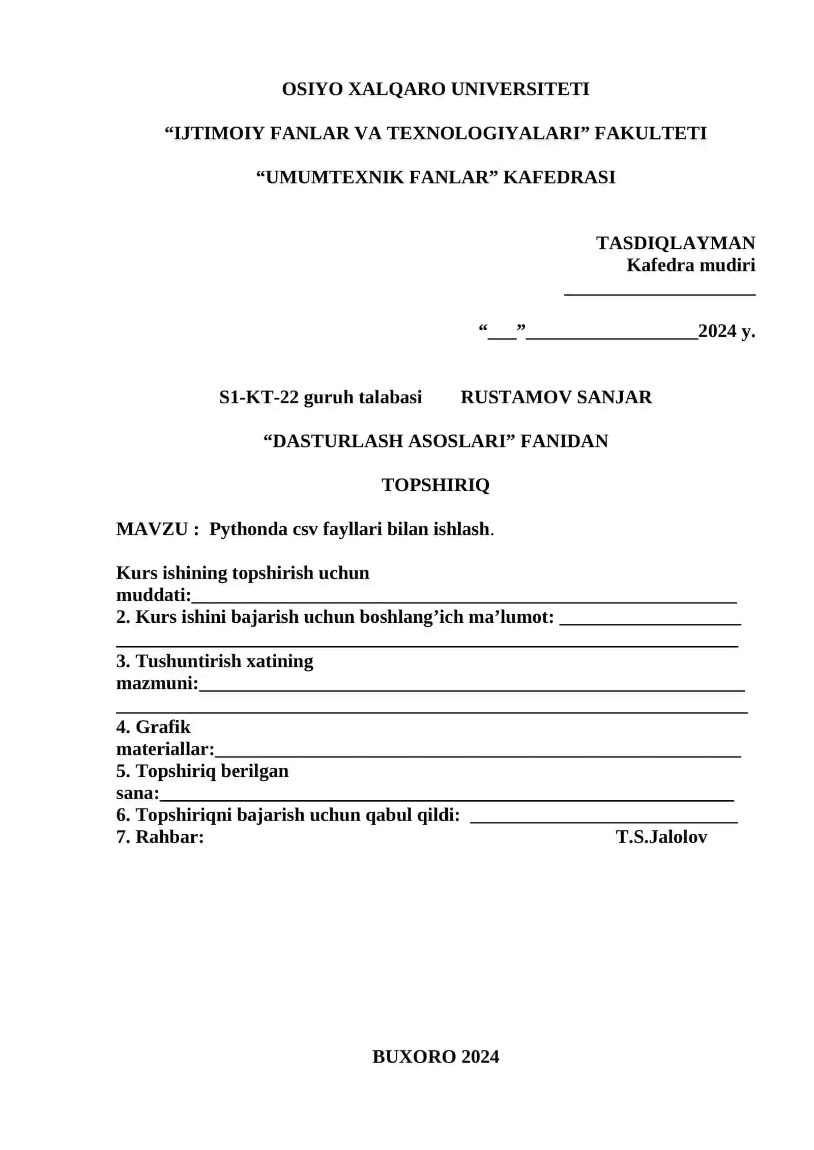 Pythonda csv fayllari bilan ishlash 2