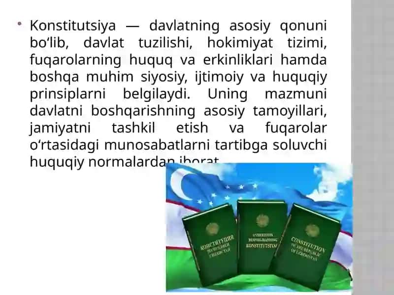 konstitutsiyyaning davlat va jamiyat hayotidagi o'rni 2