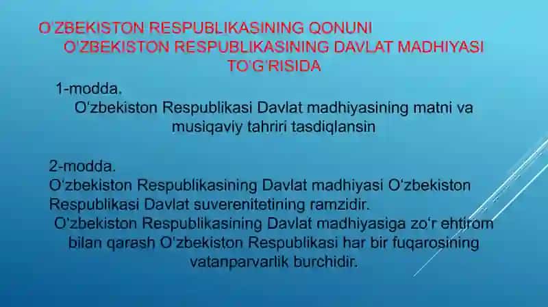 O'zbekiston Respublikasi Davlat Madhiyasi 2