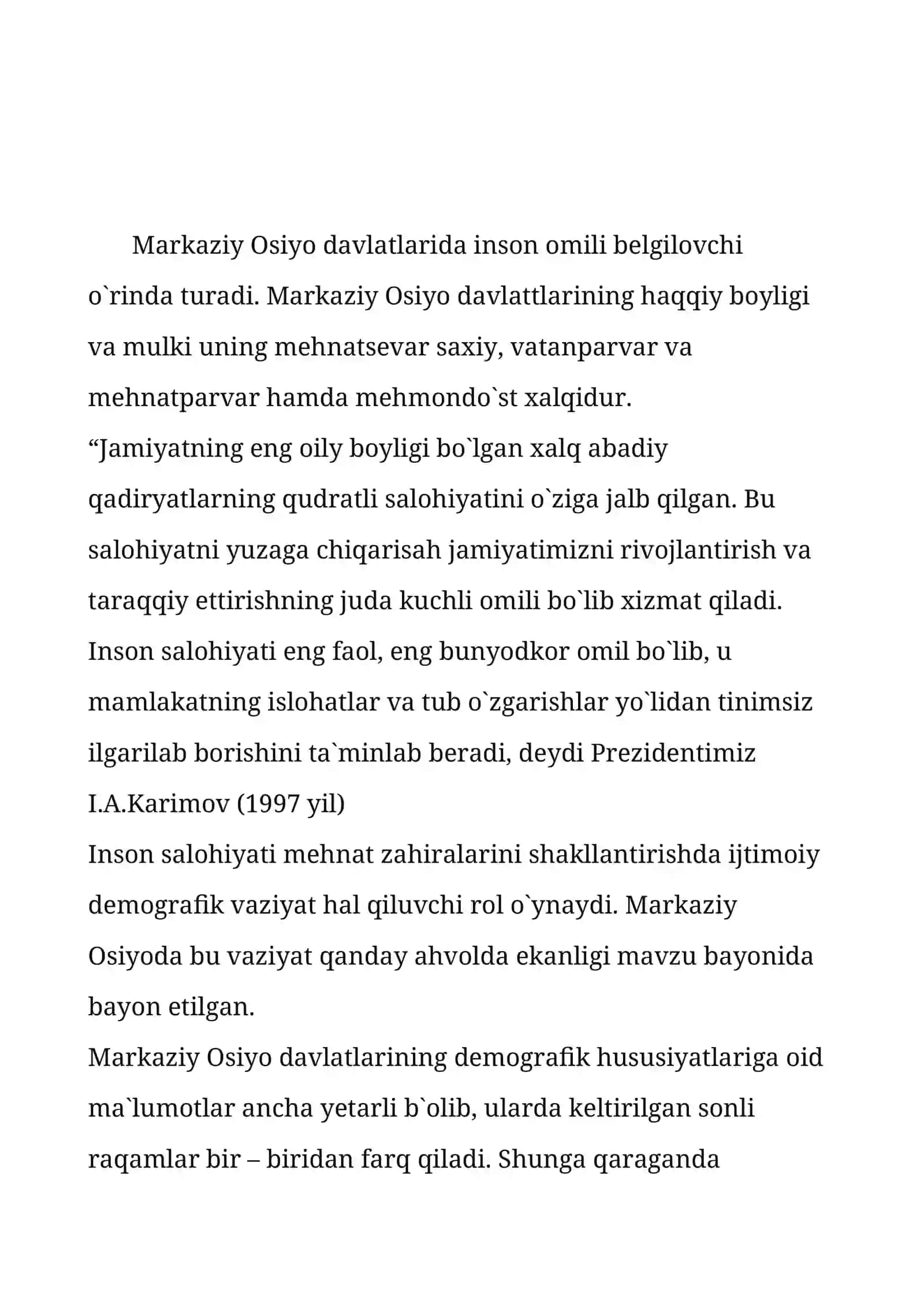 Markaziy Osiyo mamlakatlarining aholisi va mehnat resurslari 2