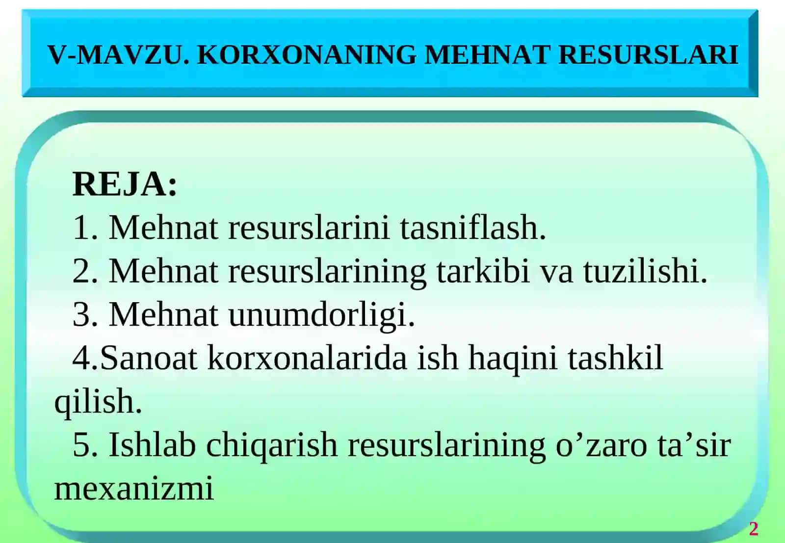 KORXONANING MEHNAT RESURSLARI 2