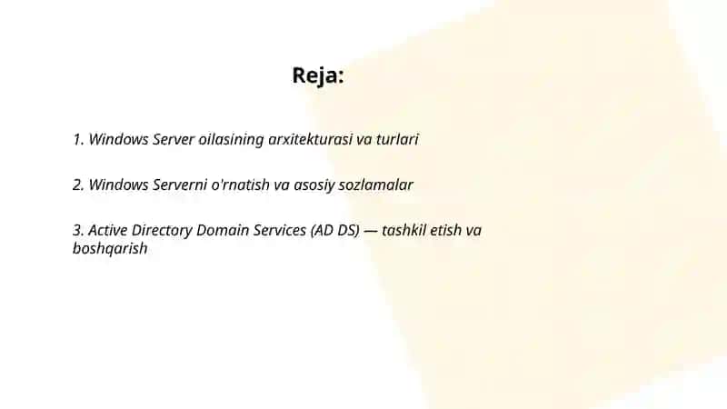 Tarmoq operatsion tizimlari (Windows server OT oilasi misolida) 2