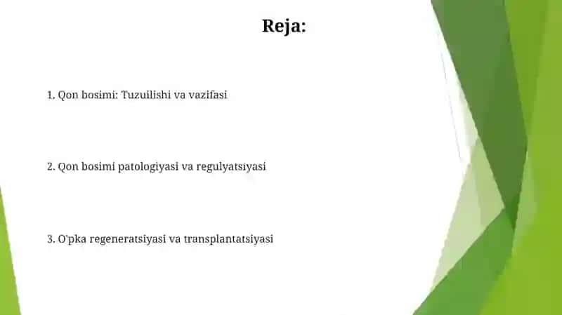Havo qon tôsiğining tuzilishi vazifalari va patologiyasi.ôpka regeneratsiyasi va transplantatsiyasi 2