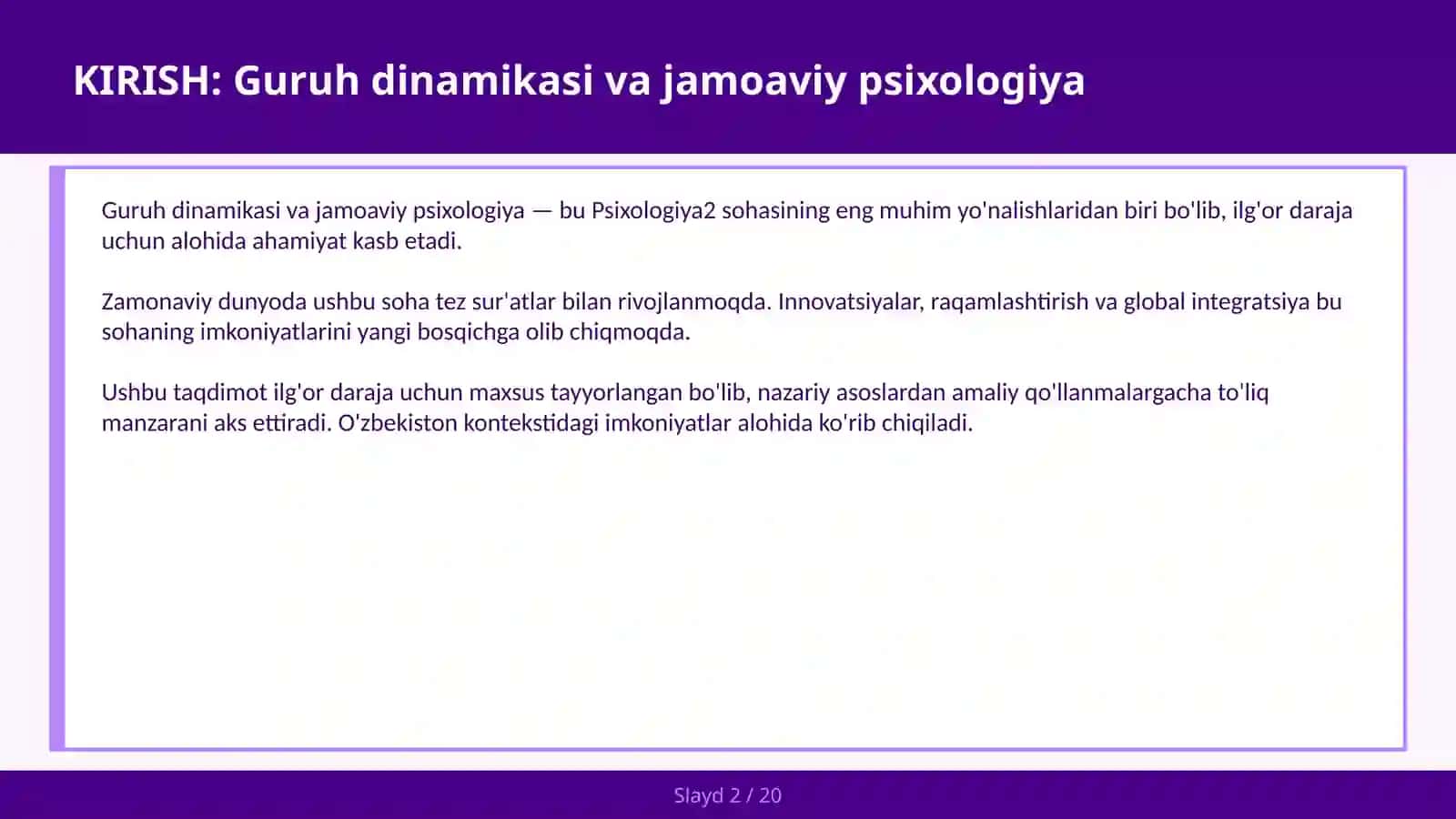 Guruh dinamikasi va jamoaviy psixologiya 2