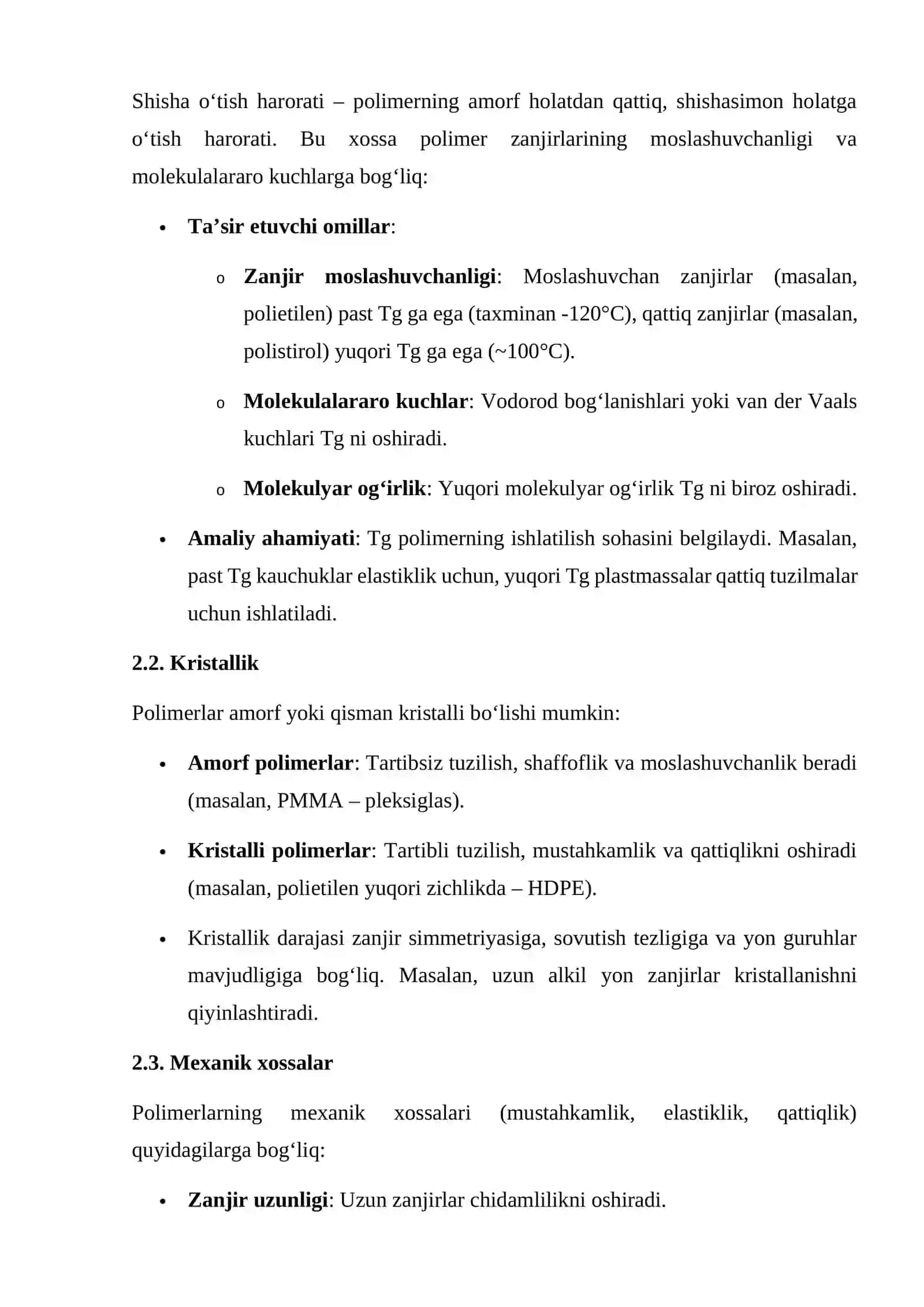 POLIMERLARNING FIZIK-KIMYOVIY XOSSALARI 2