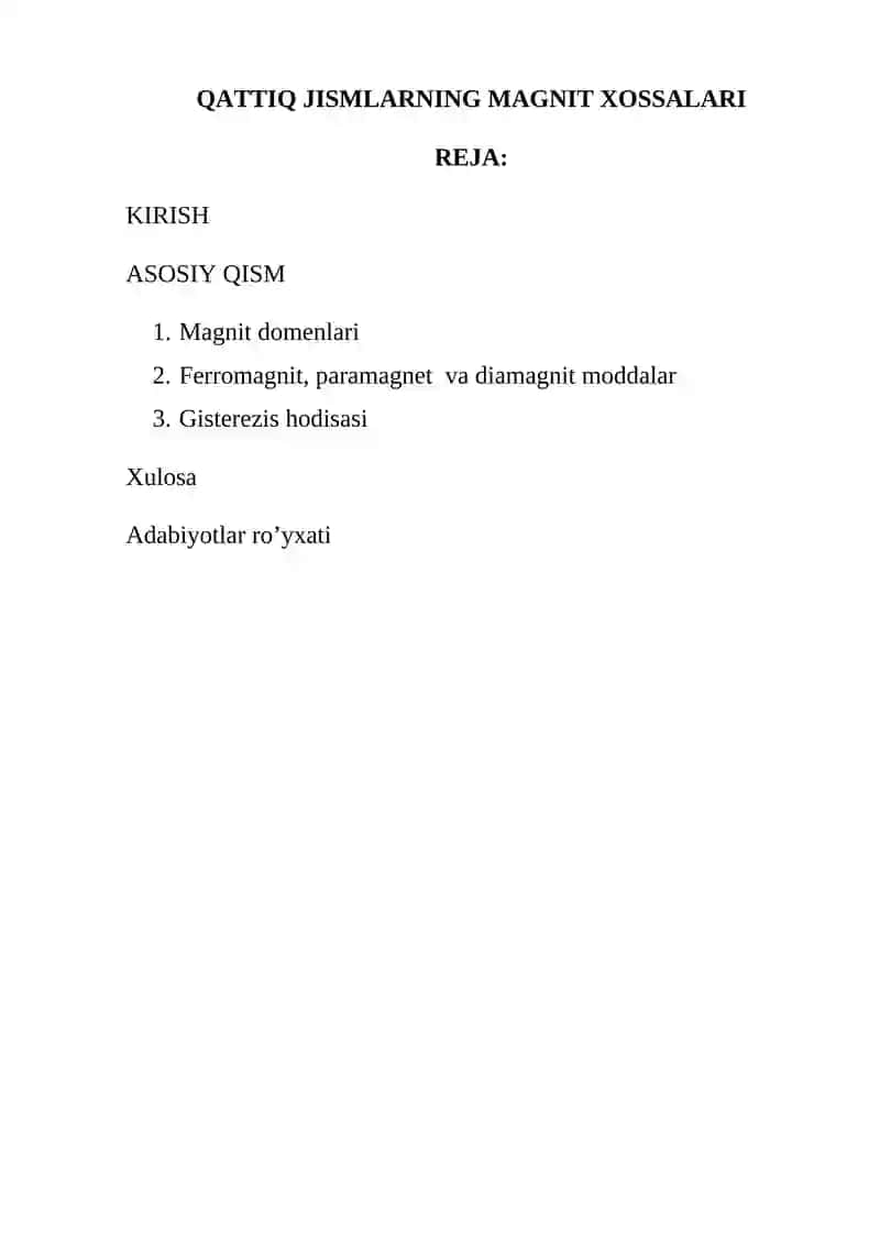 QATTIQ JISMLARNING MAGNIT XOSSALARI 2
