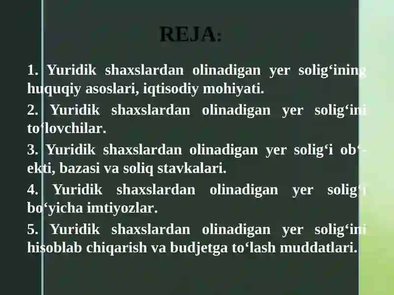 Yuridik shaxslardan olinadigan yer solig‘i 2