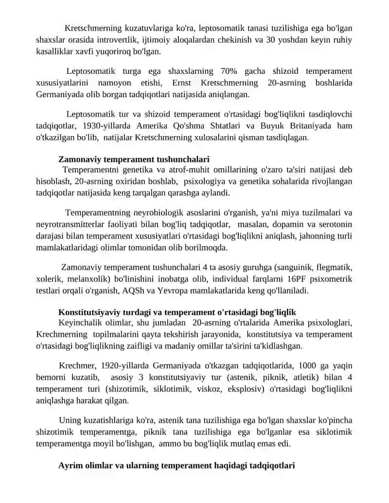 Krechmerning "Temperament" nazariyasi 2