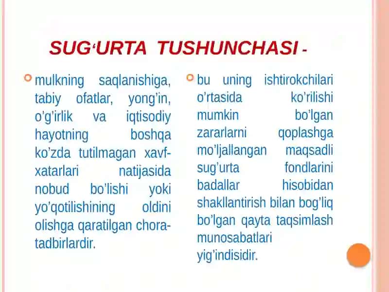 Sug'urta Tushunchasi 2