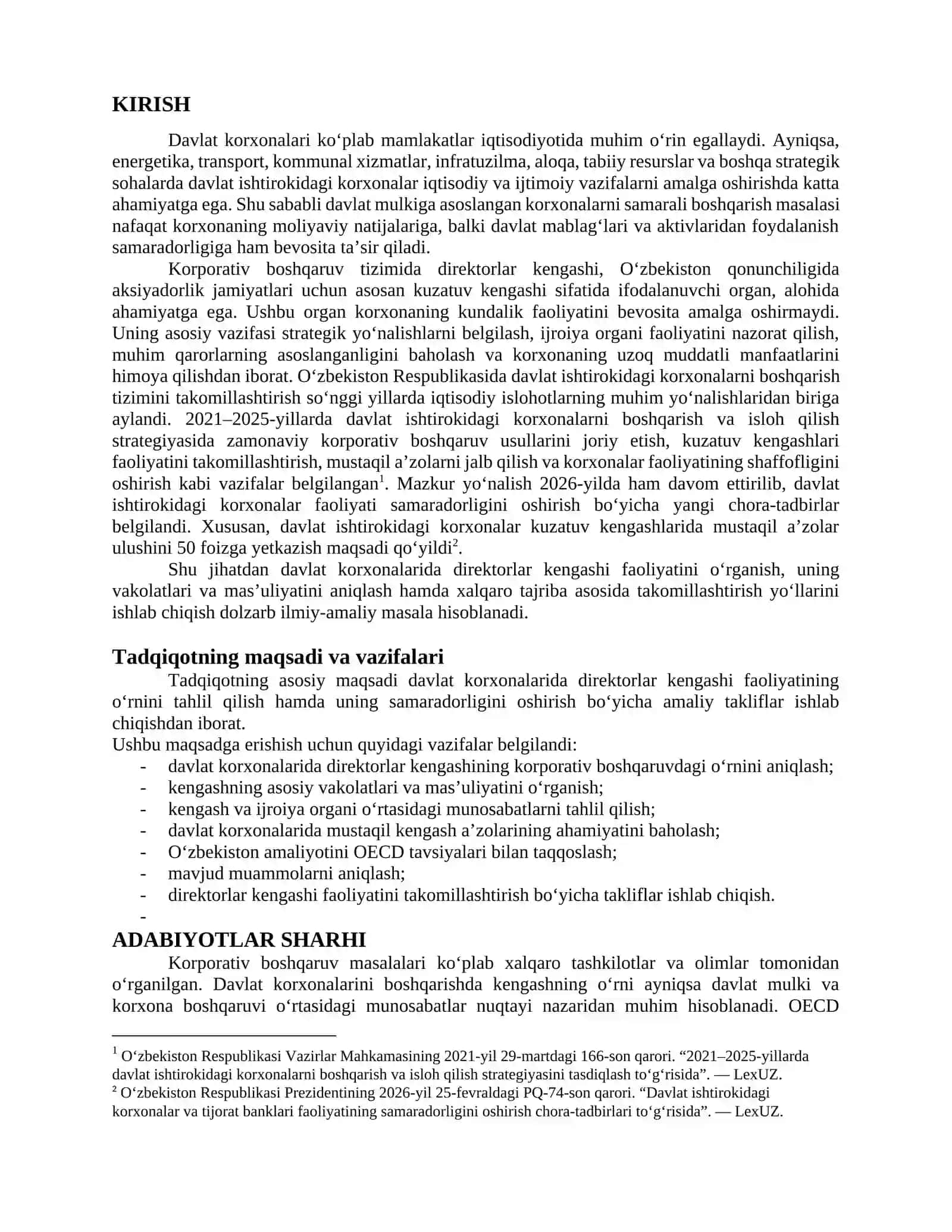 Davlat korxonalarida direktorlar kengashi faoliyati 2