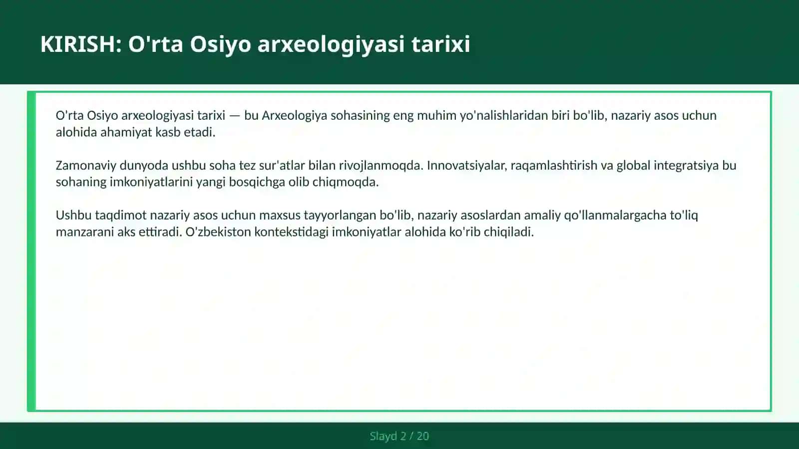 O'RTA OSIYO ARXEOLOGIYASI TARIXI 2