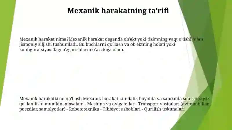 Mehanik Harakat Haqida MaʼLumotlar 2
