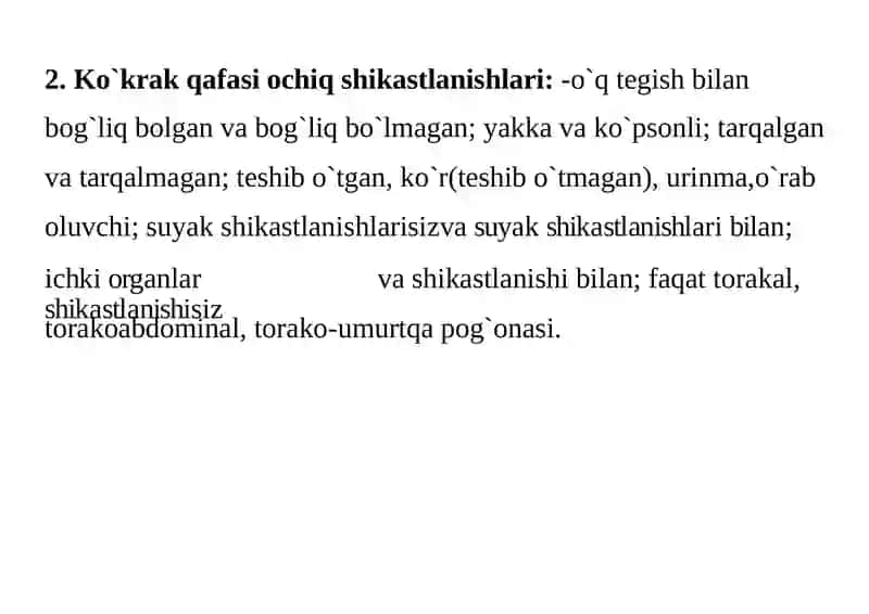 Ko`krak qafasi shikastlari va ularni davolash 2