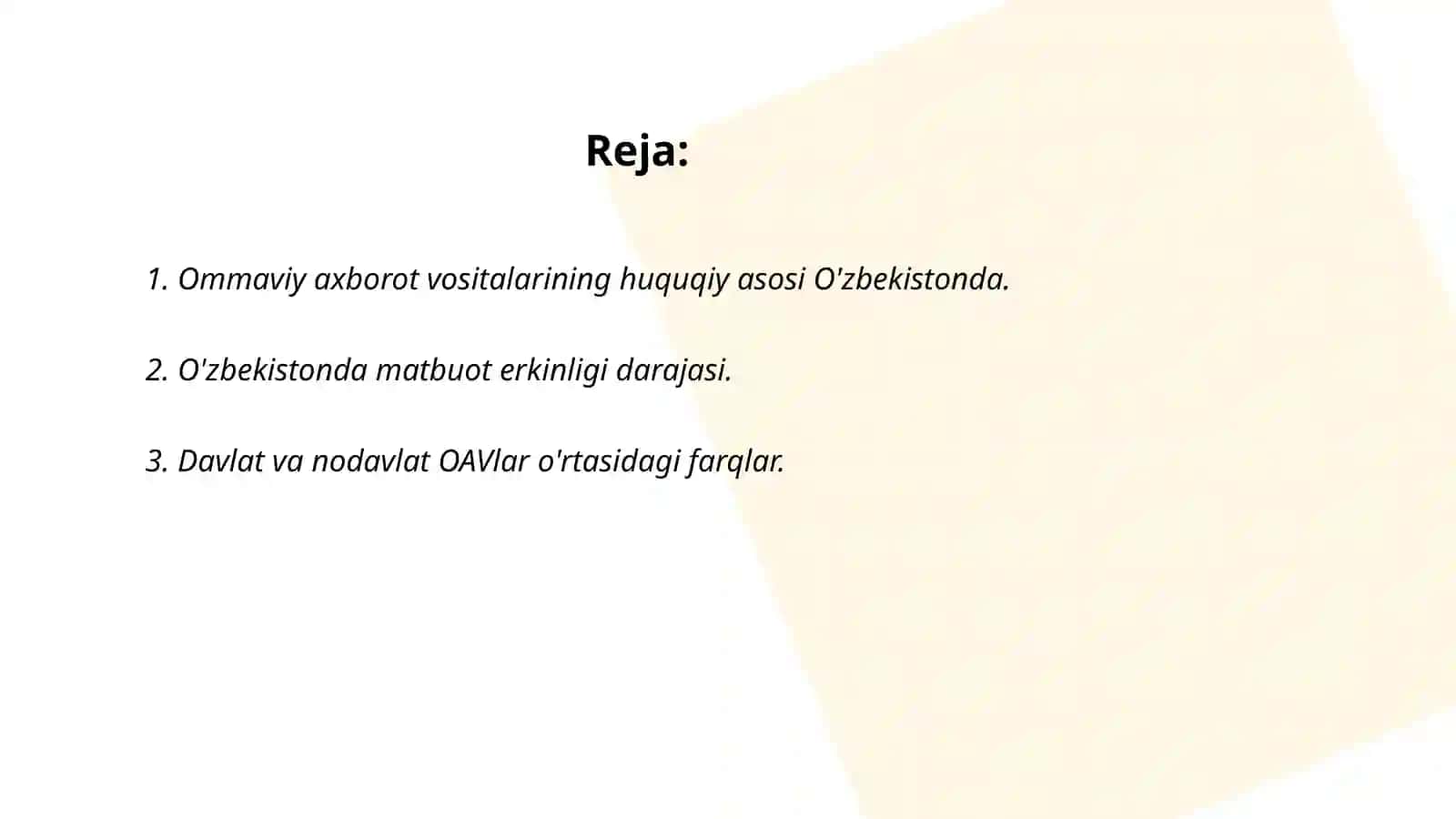 O'zbekiston Respublikasida ommaviy axborot vositalarining faoliyati 2