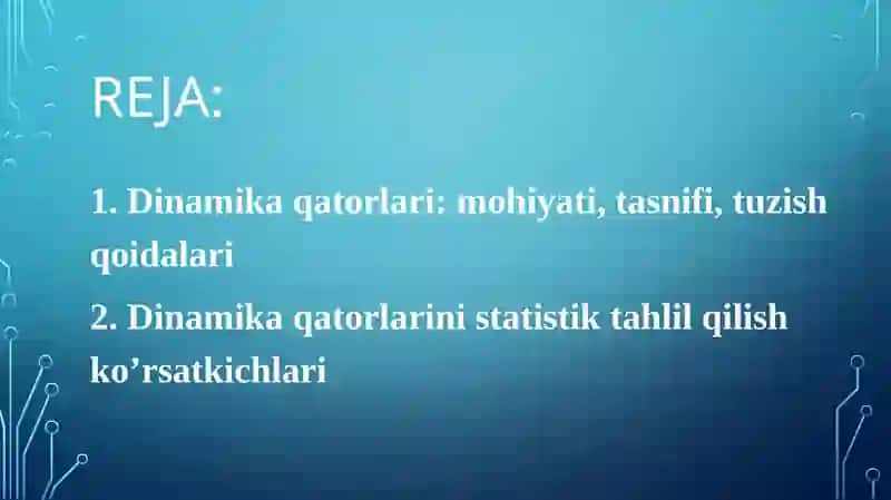 Dinamikani statistik o'rganish usullari 2
